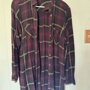 Maurices Burgundy and Yellow Plaid Button-Down Shirt